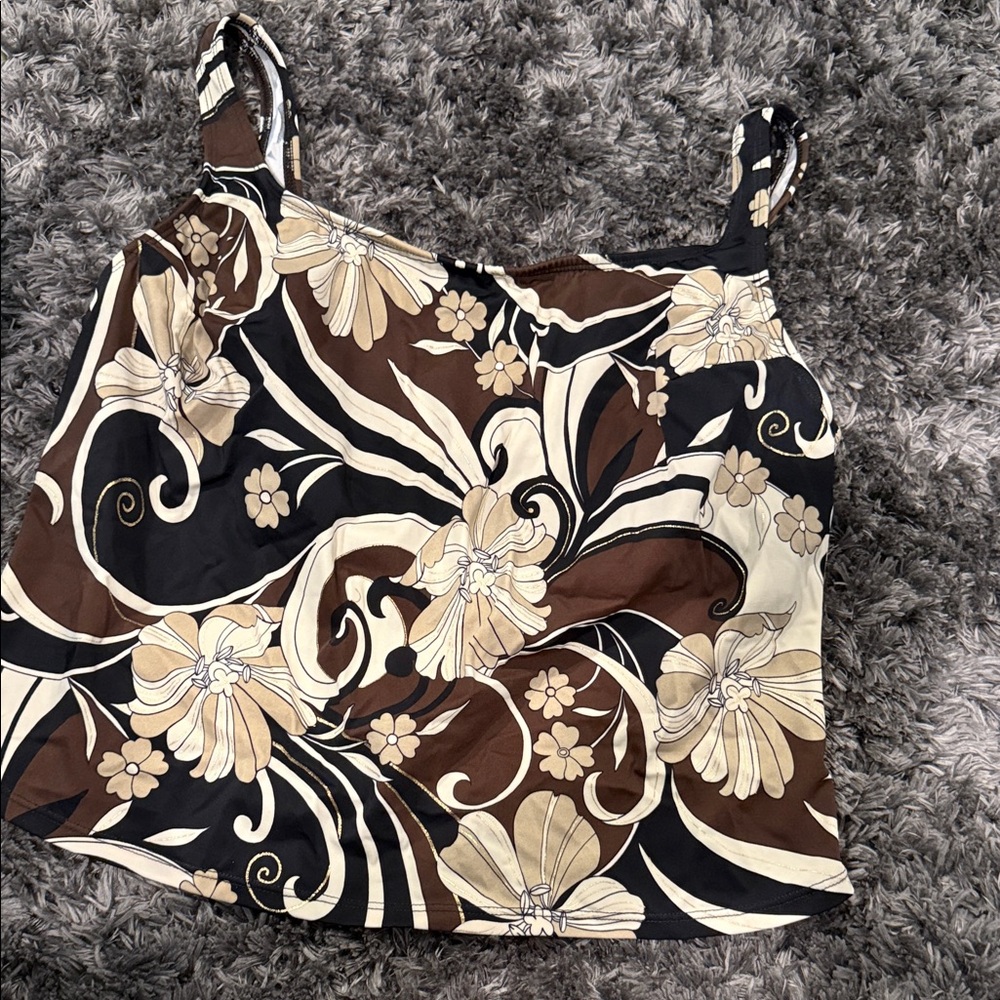 Floral Brown and Cream Women's Tankini swim
